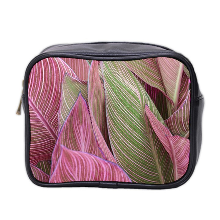 Pink Leaves Mini Toiletries Bag (Two Sides)