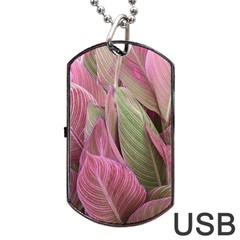 Pink Leaves Dog Tag Usb Flash (one Side) by snowwhitegirl