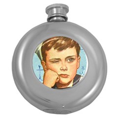 Retro Boy Round Hip Flask (5 Oz) by vintage2030