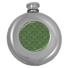 Damask Green Round Hip Flask (5 Oz) by vintage2030