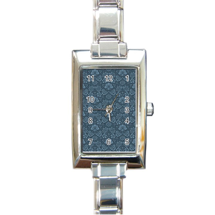 Damask Blue Rectangle Italian Charm Watch