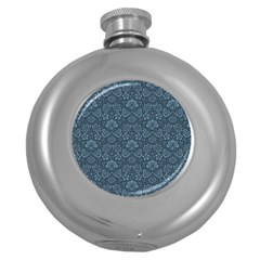 Damask Blue Round Hip Flask (5 Oz) by vintage2030