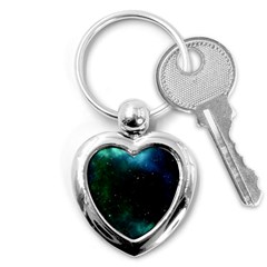 Galaxy Sky Blue Green Key Chains (heart)  by snowwhitegirl