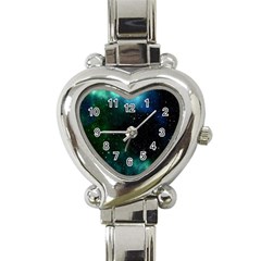 Galaxy Sky Blue Green Heart Italian Charm Watch by snowwhitegirl