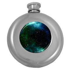 Galaxy Sky Blue Green Round Hip Flask (5 Oz) by snowwhitegirl