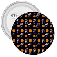 Halloween Skeleton Pumpkin Pattern Black 3  Buttons by snowwhitegirl