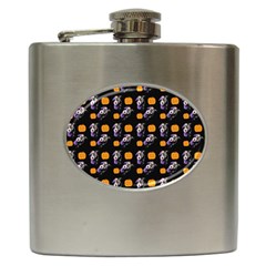 Halloween Skeleton Pumpkin Pattern Black Hip Flask (6 Oz) by snowwhitegirl