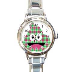 Green Plaid Poo Round Italian Charm Watch by snowwhitegirl