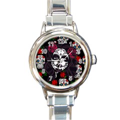 Mexican Skull Lady Round Italian Charm Watch by snowwhitegirl