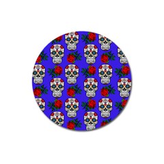 Skull Pattern Blue Magnet 3  (round) by snowwhitegirl