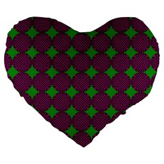 Bright Mod Pink Green Circle Pattern Large 19  Premium Flano Heart Shape Cushions by BrightVibesDesign