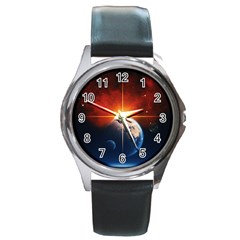 Earth Globe Planet Space Universe Round Metal Watch by Celenk