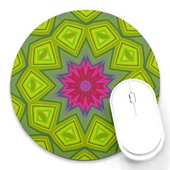 Green Pink Abstract Art Abstract Background Round Mousepads by Simbadda