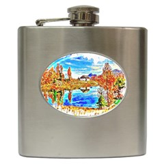 Lake Chalet Mountain Art Hip Flask (6 Oz) by Nexatart