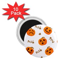 Funny Spooky Halloween Pumpkins Pattern White Orange 1 75  Magnets (10 Pack)  by HalloweenParty