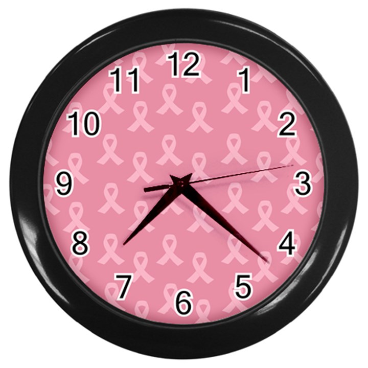 Pink Ribbon - breast cancer awareness month Wall Clock (Black)