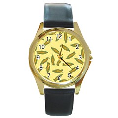 Corn Pattern Round Gold Metal Watch by Valentinaart