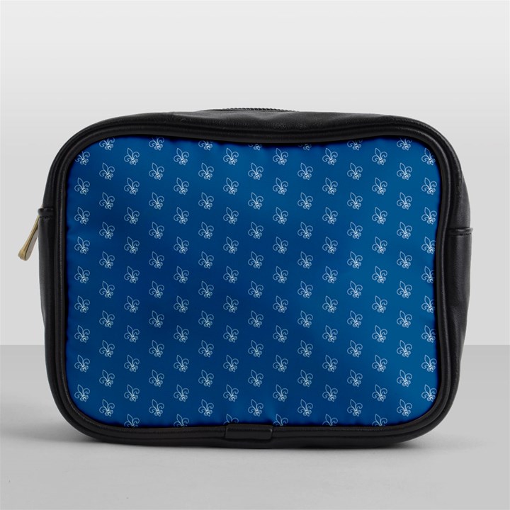 Quebec French Royal Fleur De Lys Elegant Pattern Blue Blue Quebec Fleur De Lys Pattern Blue Mini Toiletries Bag (One Side)