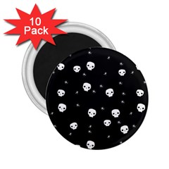 Pattern Skull Stars Halloween Gothic On Black Background 2 25  Magnets (10 Pack)  by genx