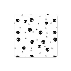 Pattern Skull Stars Handrawn Naive Halloween Gothic Black And White Square Magnet by genx