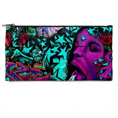 Graffiti Woman And Monsters Turquoise Cyan And Purple Bright Urban Art With Stars Pencil Cases by genx