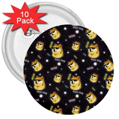 Doge Much Thug Wow Pattern Funny Kekistan Meme Dog Black Background 3  Buttons (10 Pack)  by snek