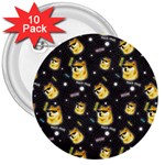 Doge Much Thug WOW Pattern Funny Kekistan Meme dog black background 3  Buttons (10 pack)  Front