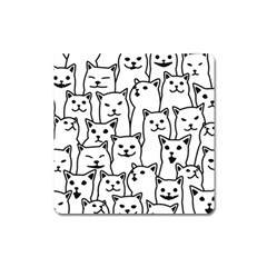 Funny Cat Pattern Organic Style Minimalist On White Background Square Magnet by genx