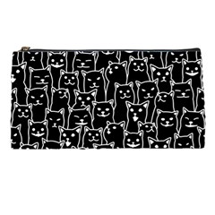 Funny Cat Pattern Organic Style Minimalist On Black Background Pencil Cases by genx