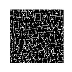 Funny Cat Pattern Organic Style Minimalist On Black Background Small Satin Scarf (square) by genx