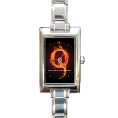 Qanon Letter Q Fire Effect The Great Awakening Wwgowga Wwg1wga Rectangle Italian Charm Watch by snek