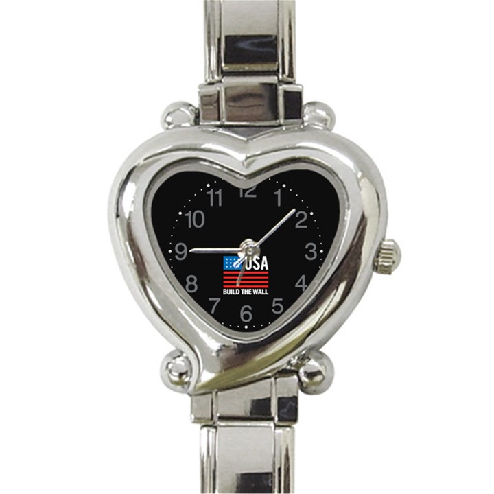 Build The Wall USA Flag MAGA Heart Italian Charm Watch