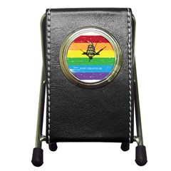 Gadsden Grunge Don t Tread On Me Lgbtq Rainbow Flag Snake Usa Libertarian Pen Holder Desk Clock by snek