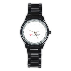 America Usa With Hearts Cursive Sexy Text Stainless Steel Round Watch by snek