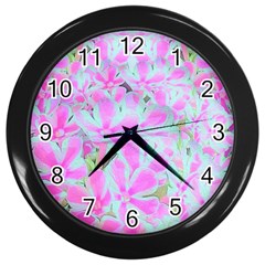 Hot Pink And White Peppermint Twist Flower Petals Wall Clock (black) by myrubiogarden