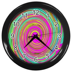 Groovy Abstract Pink, Turquoise And Yellow Swirl Wall Clock (black) by myrubiogarden