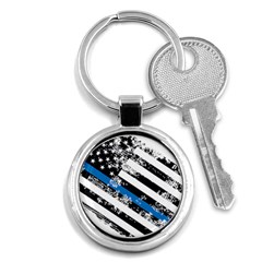 Usa Flag The Thin Blue Line I Back The Blue Usa Flag Grunge On White Background Key Chains (round)  by snek