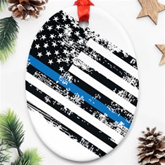 Usa Flag The Thin Blue Line I Back The Blue Usa Flag Grunge On White Background Oval Ornament (two Sides) by snek