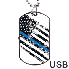 Usa Flag The Thin Blue Line I Back The Blue Usa Flag Grunge On White Background Dog Tag Usb Flash (one Side) by snek