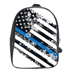 Usa Flag The Thin Blue Line I Back The Blue Usa Flag Grunge On White Background School Bag (xl) by snek