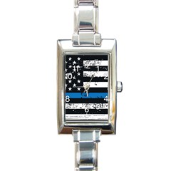 Usa Flag The Thin Blue Line I Back The Blue Usa Flag Grunge On Black Background Rectangle Italian Charm Watch by snek