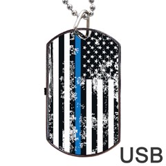 I Back The Blue The Thin Blue Line With Grunge Us Flag Dog Tag Usb Flash (one Side) by snek