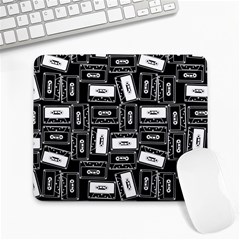 Tape Cassette 80s Retro Genx Pattern Black And White Large Mousepads by genx