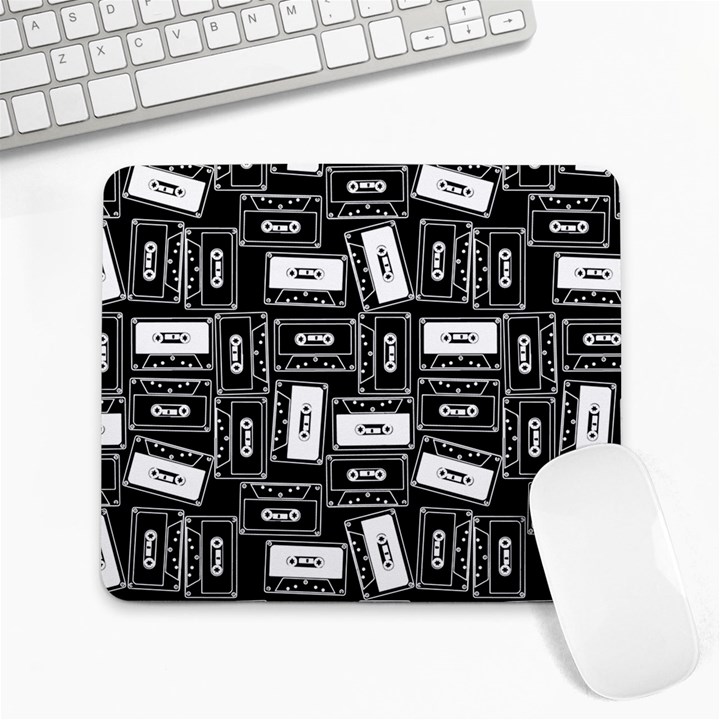 Tape Cassette 80s Retro GenX Pattern black and White Large Mousepads