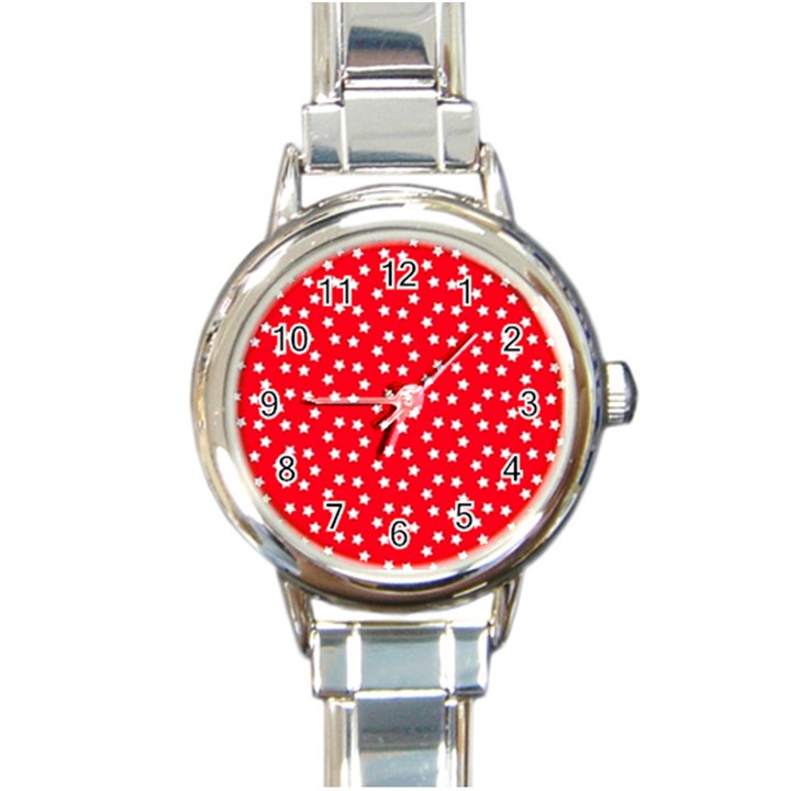 Christmas Pattern White Stars Red Round Italian Charm Watch