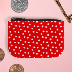 Christmas Pattern White Stars Red Mini Coin Purse by Mariart