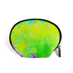 Fluorescent Yellow And Pink Abstract Garden Foliage Accessory Pouch (small) by myrubiogarden