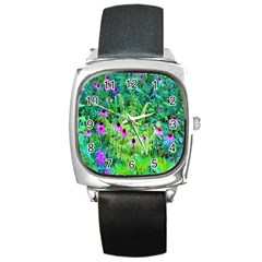 Purple Coneflower Garden With Tiger Eye Tree Square Metal Watch by myrubiogarden