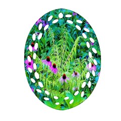 Purple Coneflower Garden With Tiger Eye Tree Ornament (oval Filigree) by myrubiogarden