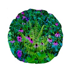 Purple Coneflower Garden With Tiger Eye Tree Standard 15  Premium Flano Round Cushions by myrubiogarden